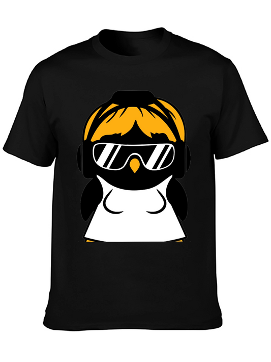 Cool Penguin Graphic Tee - Black Cotton Blend