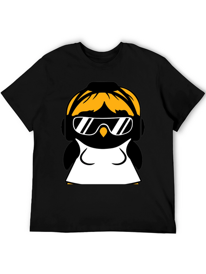 Cool Penguin Graphic Tee - Black Cotton Blend