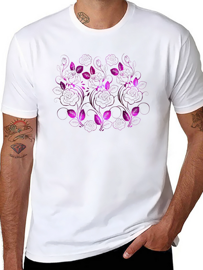 Floral Pattern Black T-Shirt for Men