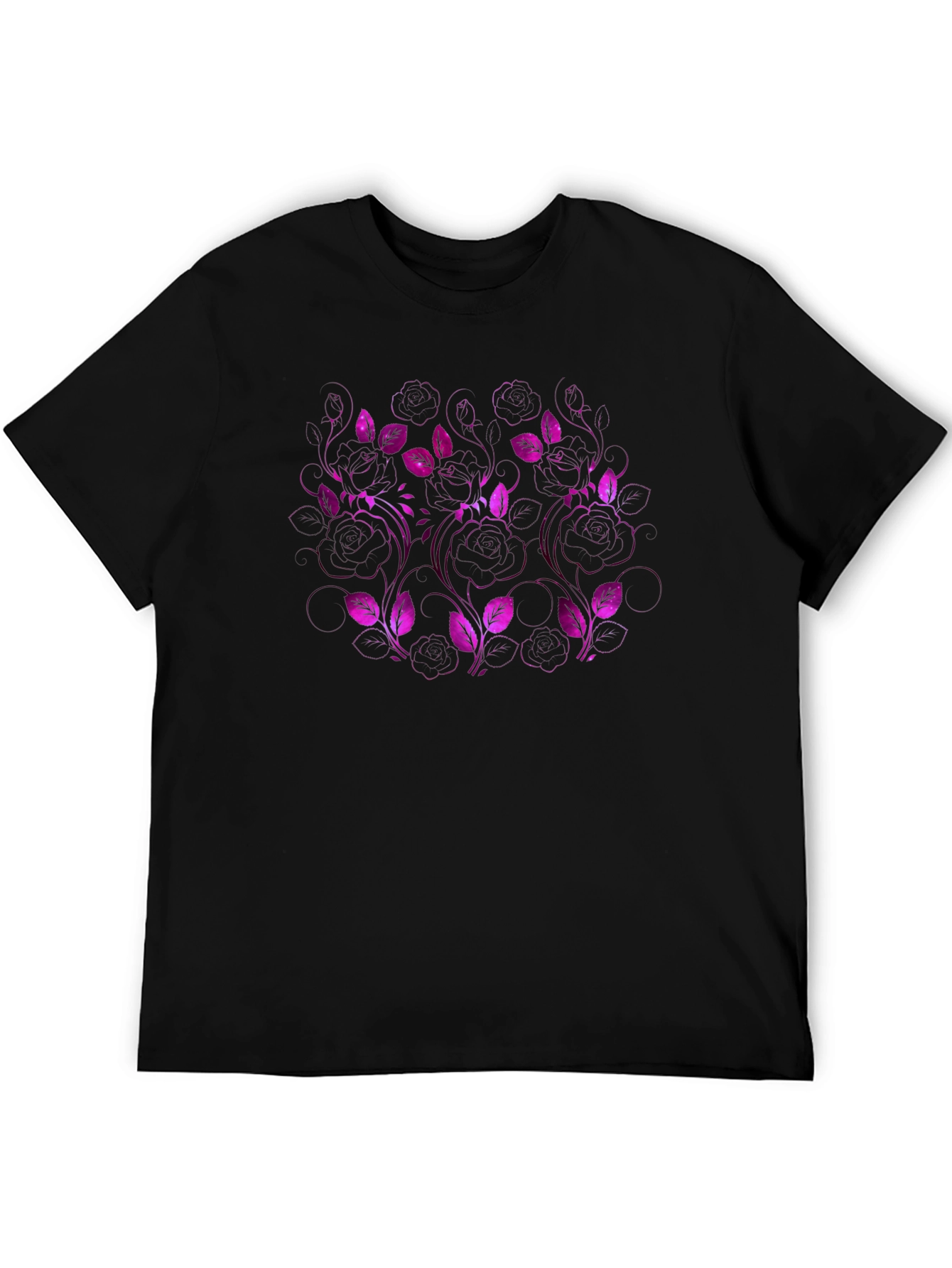 Floral Pattern Black T-Shirt for Men