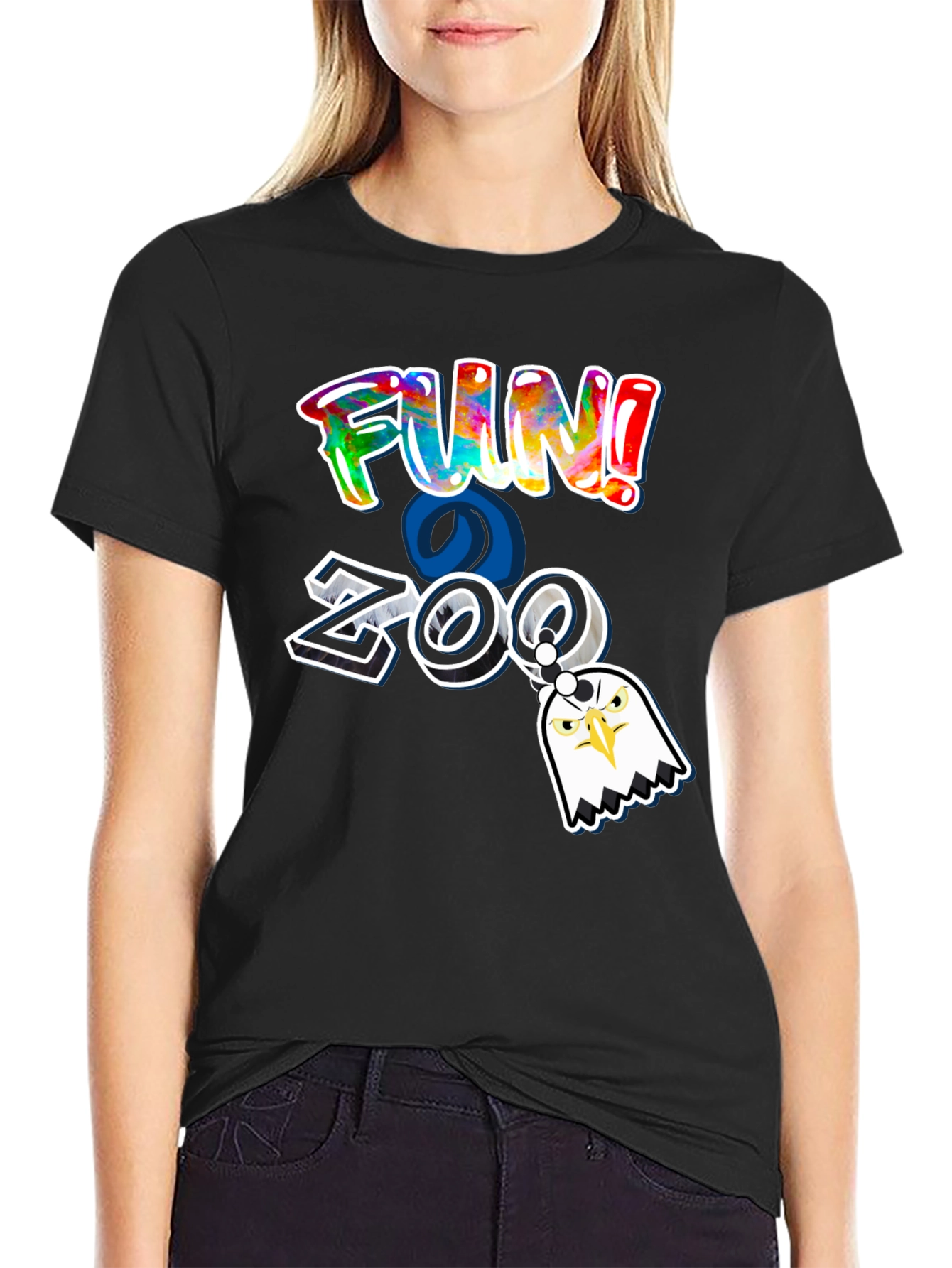 Fun at the Zoo Black T-Shirt with Eagle Charm