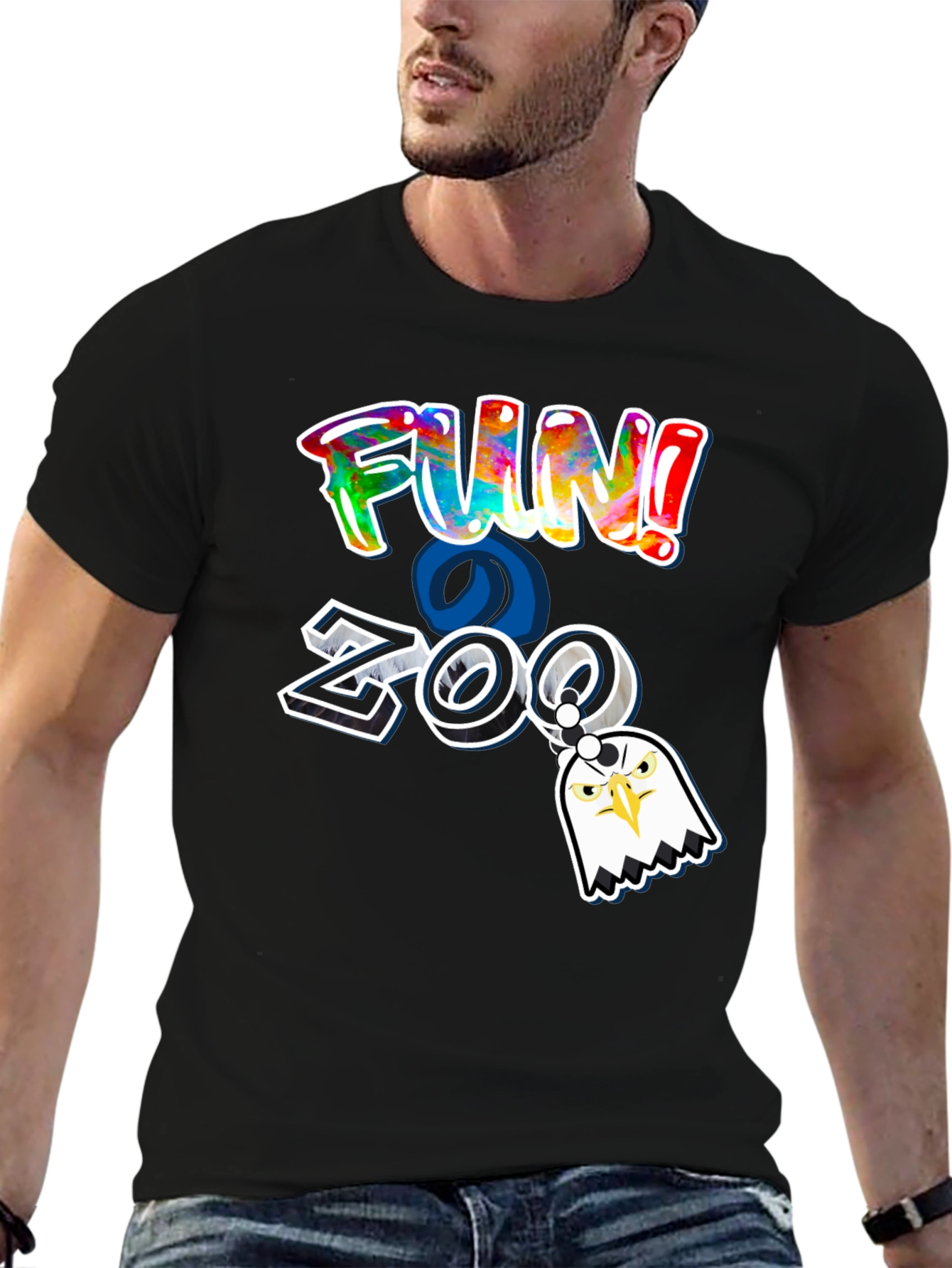 Fun at the Zoo Black T-Shirt with Eagle Charm