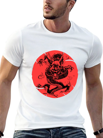 Dragon Graphic Print Black Crewneck T-Shirt