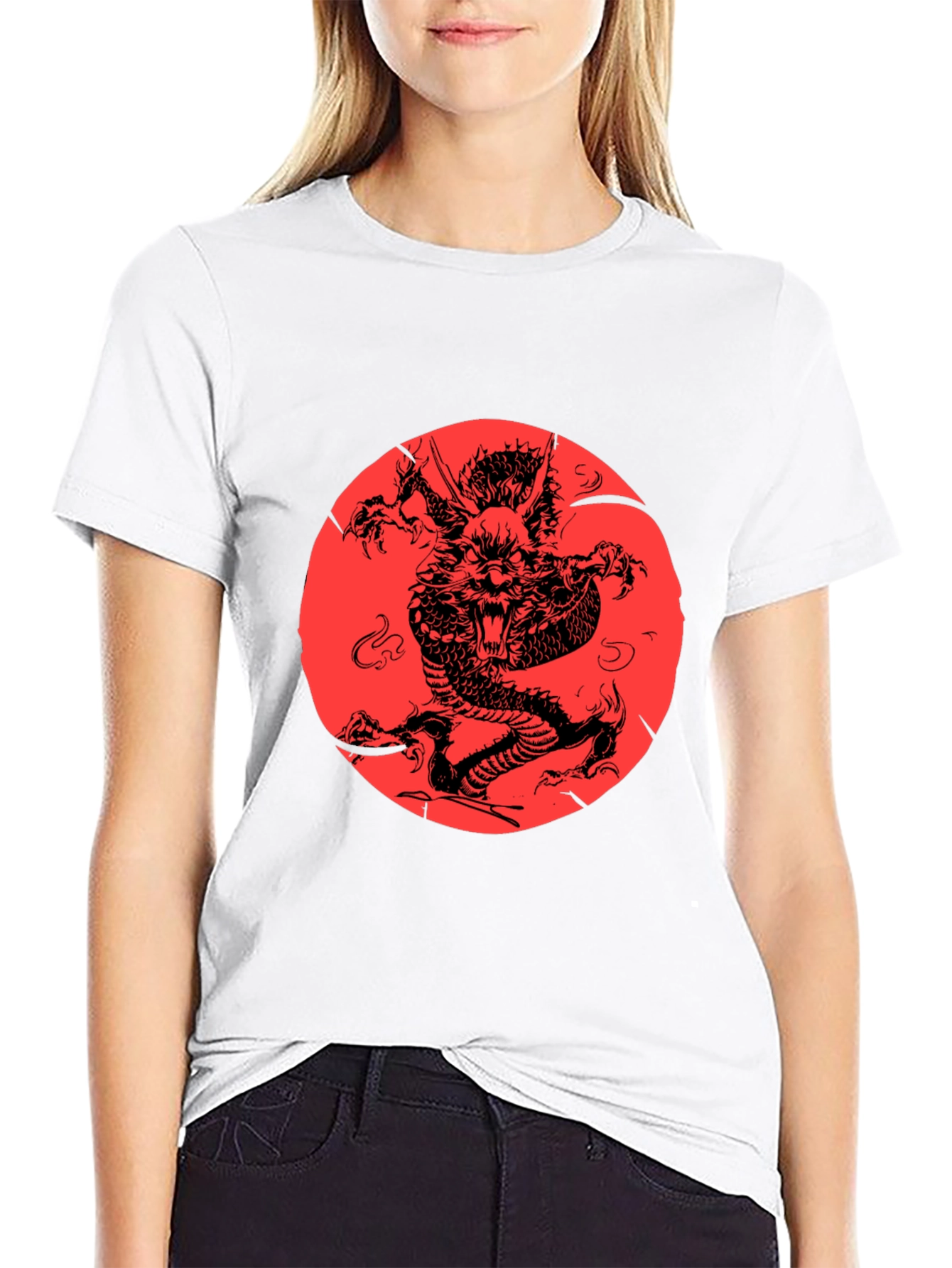 Dragon Graphic Print Black Crewneck T-Shirt