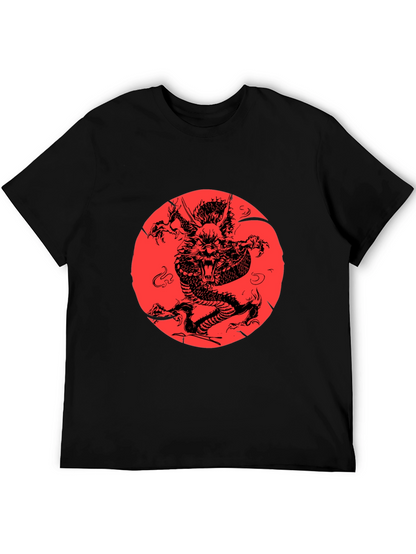 Dragon Graphic Print Black Crewneck T-Shirt