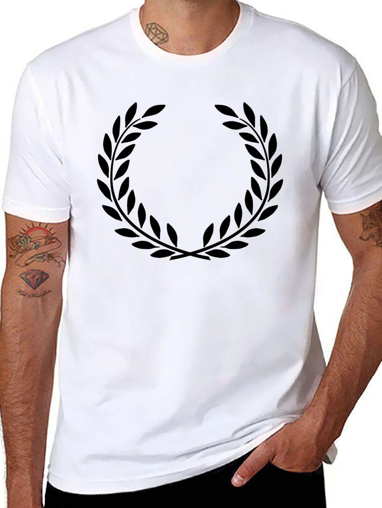 Mens Black Laurel Wreath Graphic T-Shirt