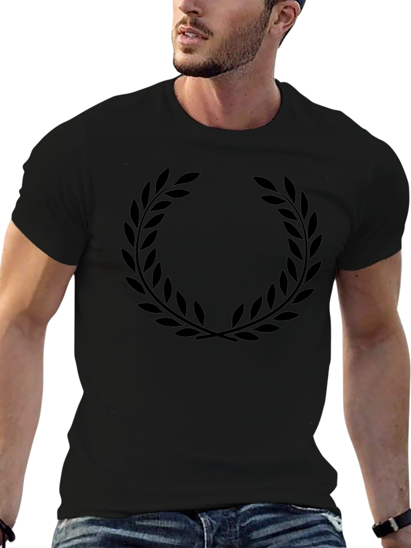 Mens Black Laurel Wreath Graphic T-Shirt