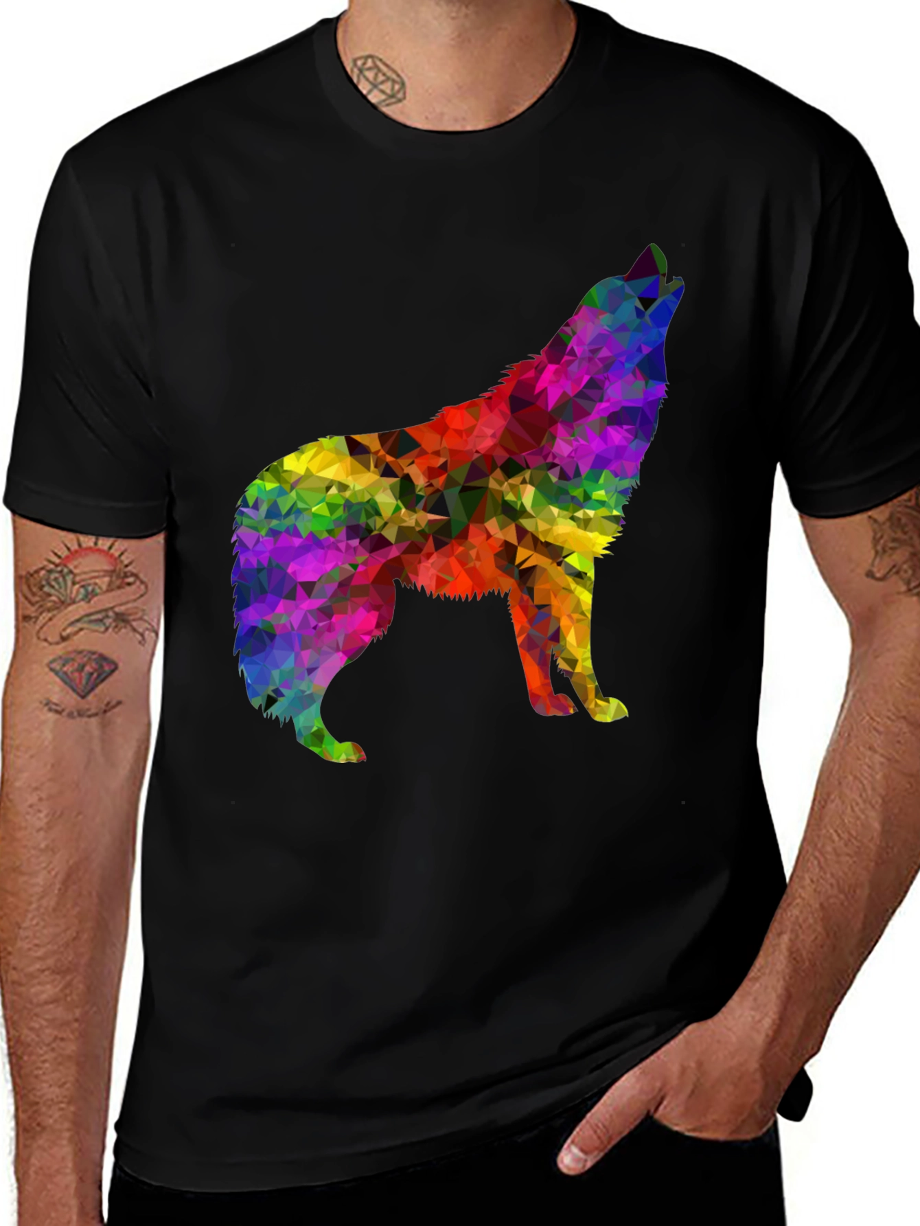Rainbow Wolf Graphic Tee - Stylish Mens Shirt