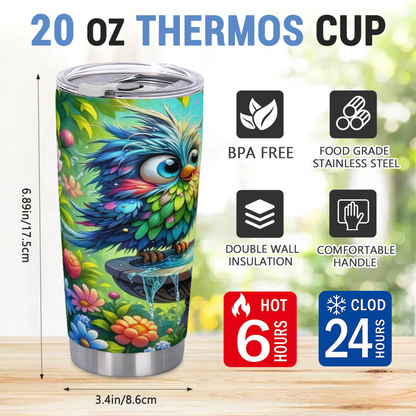 Whimsical Rainbow Fluffy Owl Floral Garden Cute Tumbler