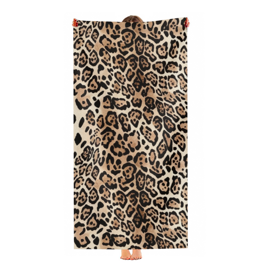 Classic Leopard Animal Print Beach Towel, Silky Soft & Rapid Water Absorption, Various Length Specs Deliver Trendy, Comfortable Beach Lounging
