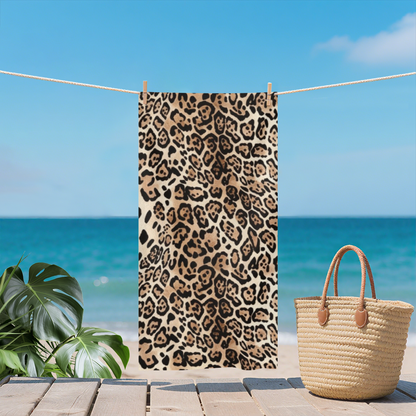 Classic Leopard Animal Print Beach Towel, Silky Soft & Rapid Water Absorption, Various Length Specs Deliver Trendy, Comfortable Beach Lounging
