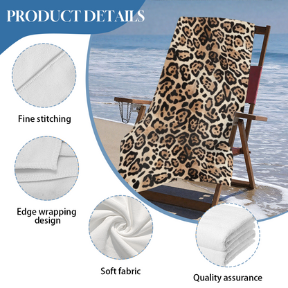 Classic Leopard Animal Print Beach Towel, Silky Soft & Rapid Water Absorption, Various Length Specs Deliver Trendy, Comfortable Beach Lounging