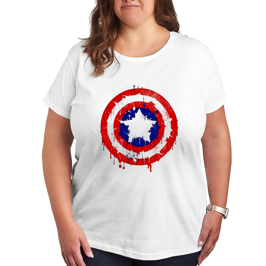 Vintage Splatter Captain America Shield Retro Plus Size Women Printed T-Shirt