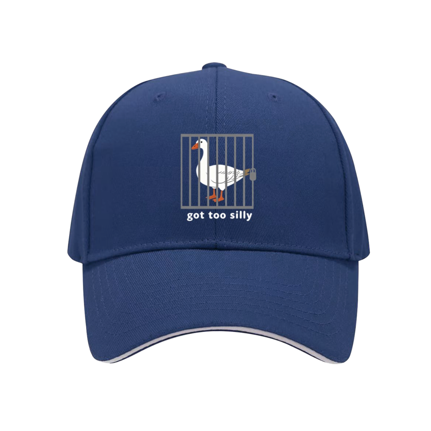 Got Too Silly Funny Goose Cage Graphic Navy Sandwich Baseball Cap