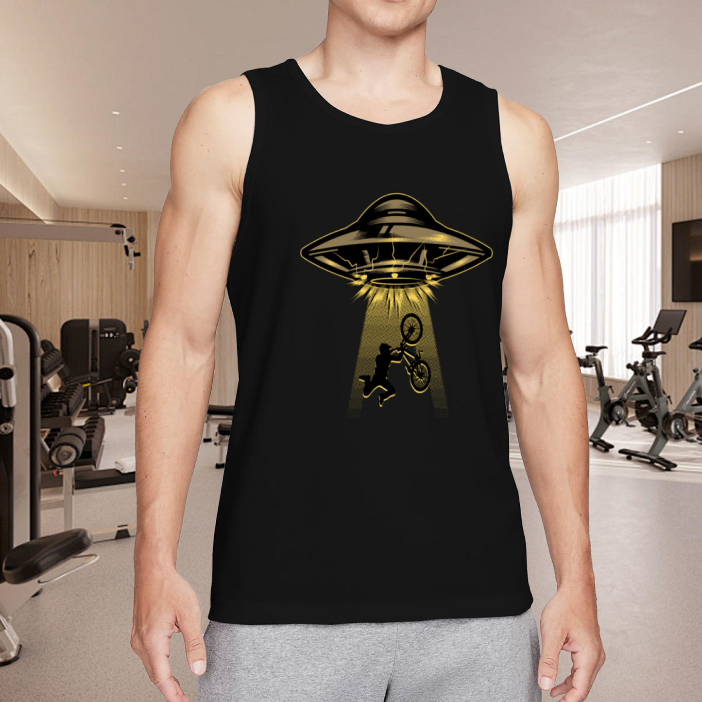 UFO Abducting BMX Rider Alien Weird Retro Graphic Tank Top