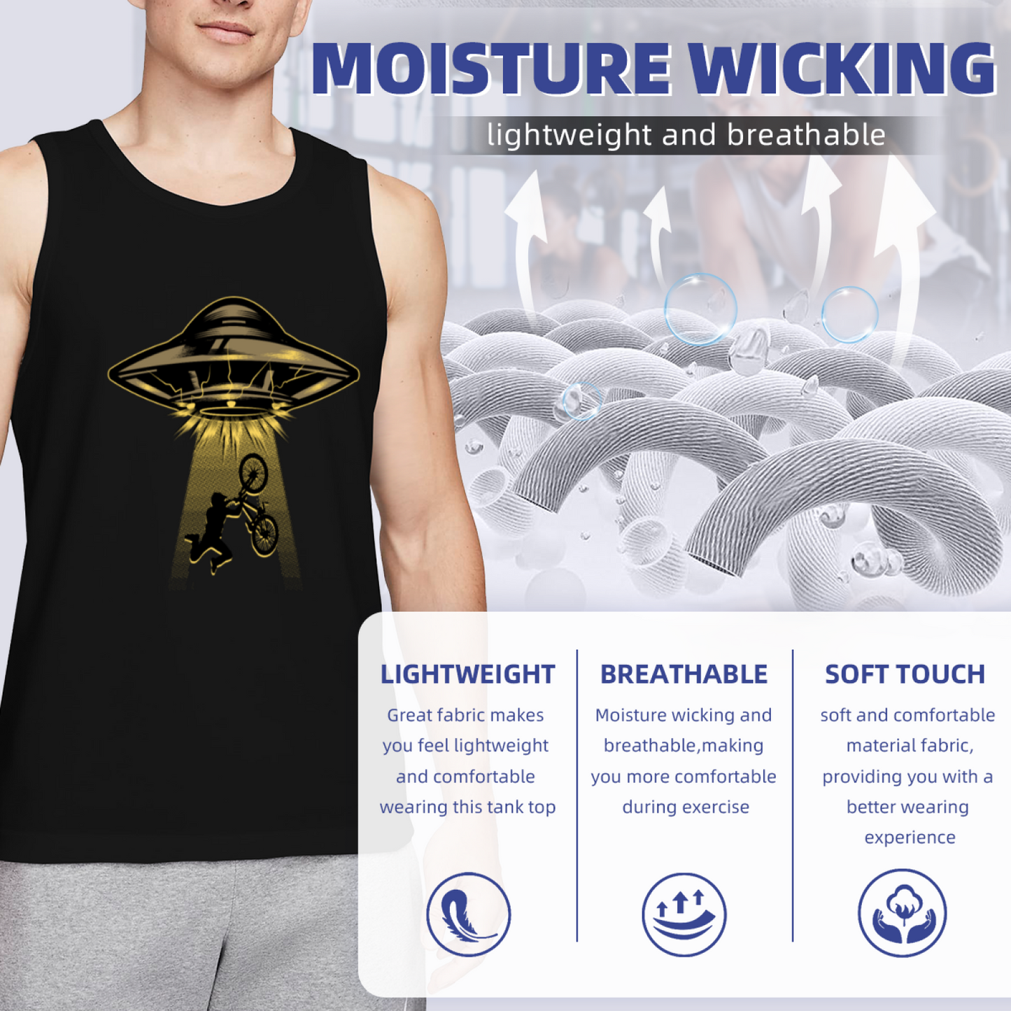 UFO Abducting BMX Rider Alien Weird Retro Graphic Tank Top