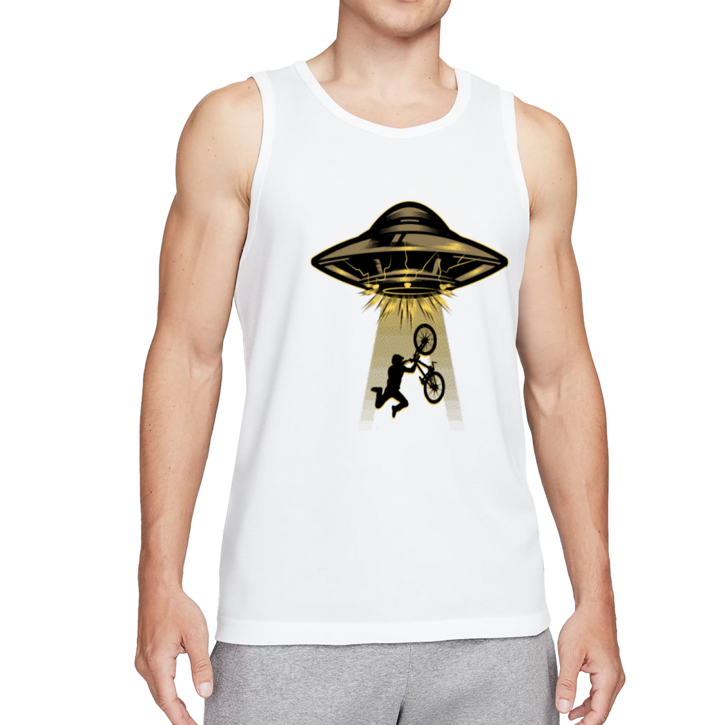 UFO Abducting BMX Rider Alien Weird Retro Graphic Tank Top