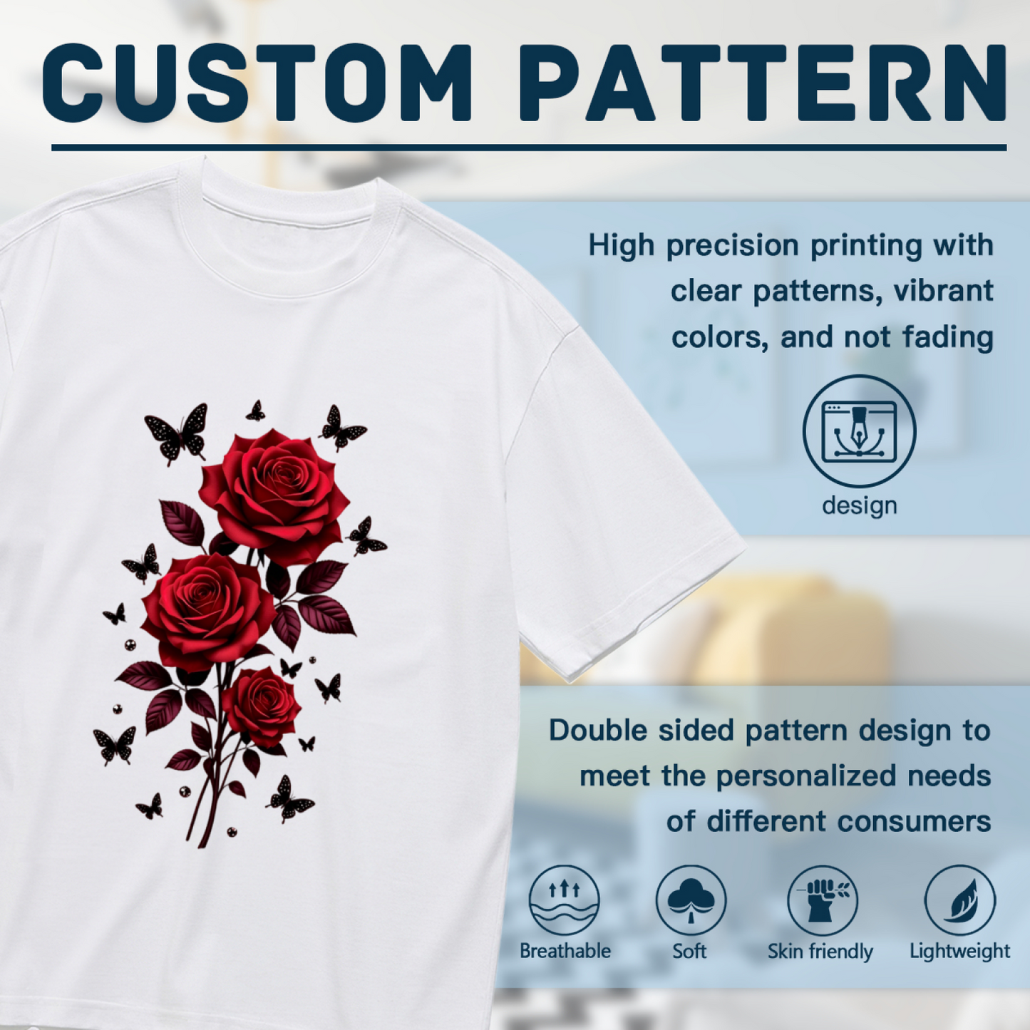 Stunning Deep Red Rose & Black Butterfly Floral Plus Size Women Printed T-Shirt