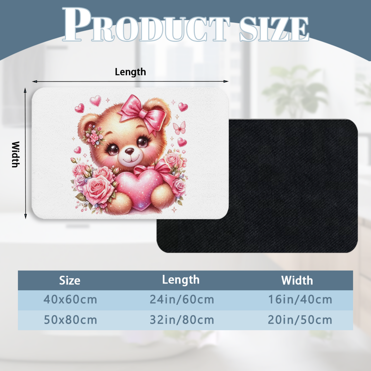 Pink Rose Heart Bow Teddy Bear Diatom Mat | Sweet Girly Floral Silicone Absorbent Rug