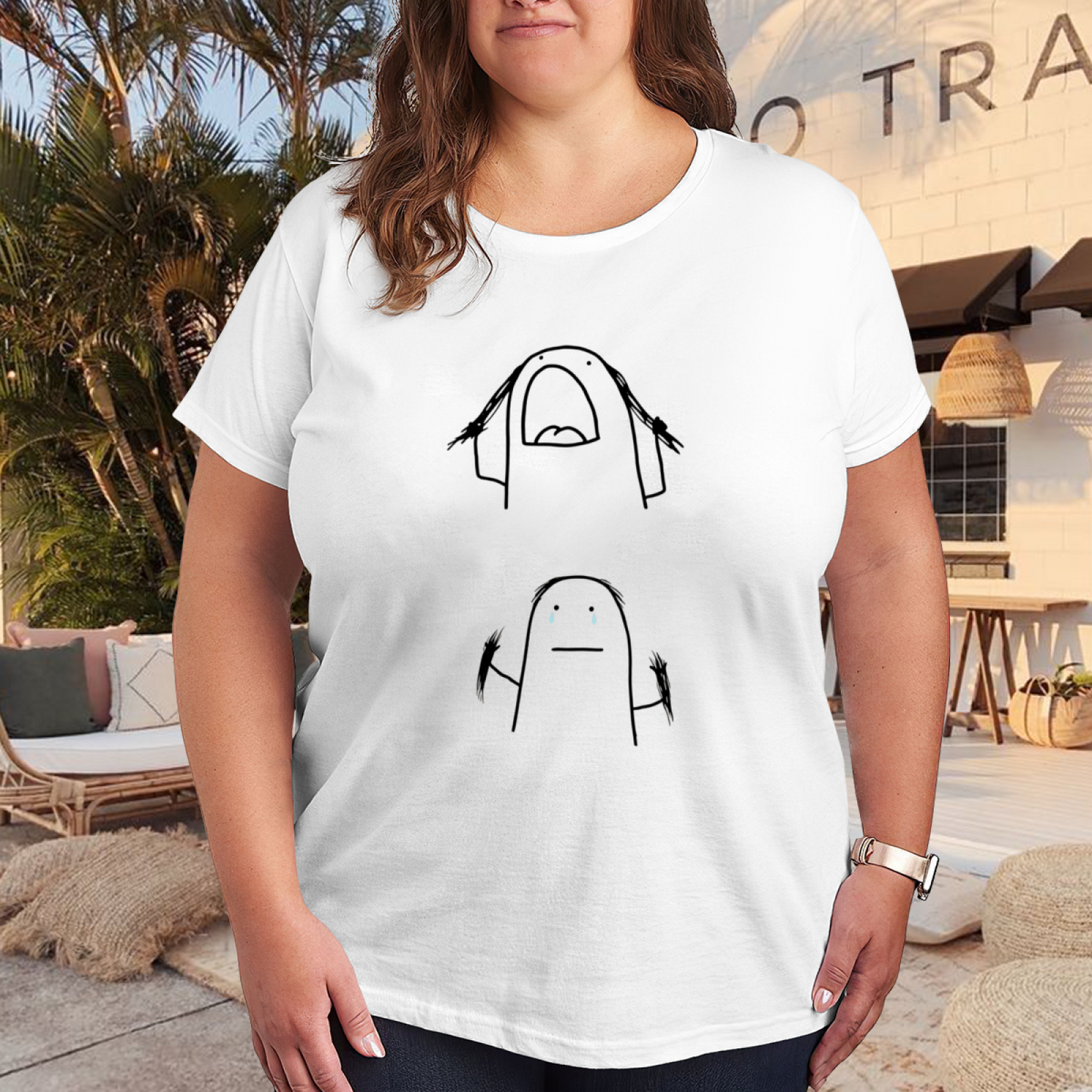 Funny Anxiety Meme Stick Figure Plus Size Women Tee