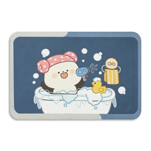 Cute Bathing Cartoon Character Diatom Mat | Bubble Duck Fun Silicone Kids Bathroom Rug