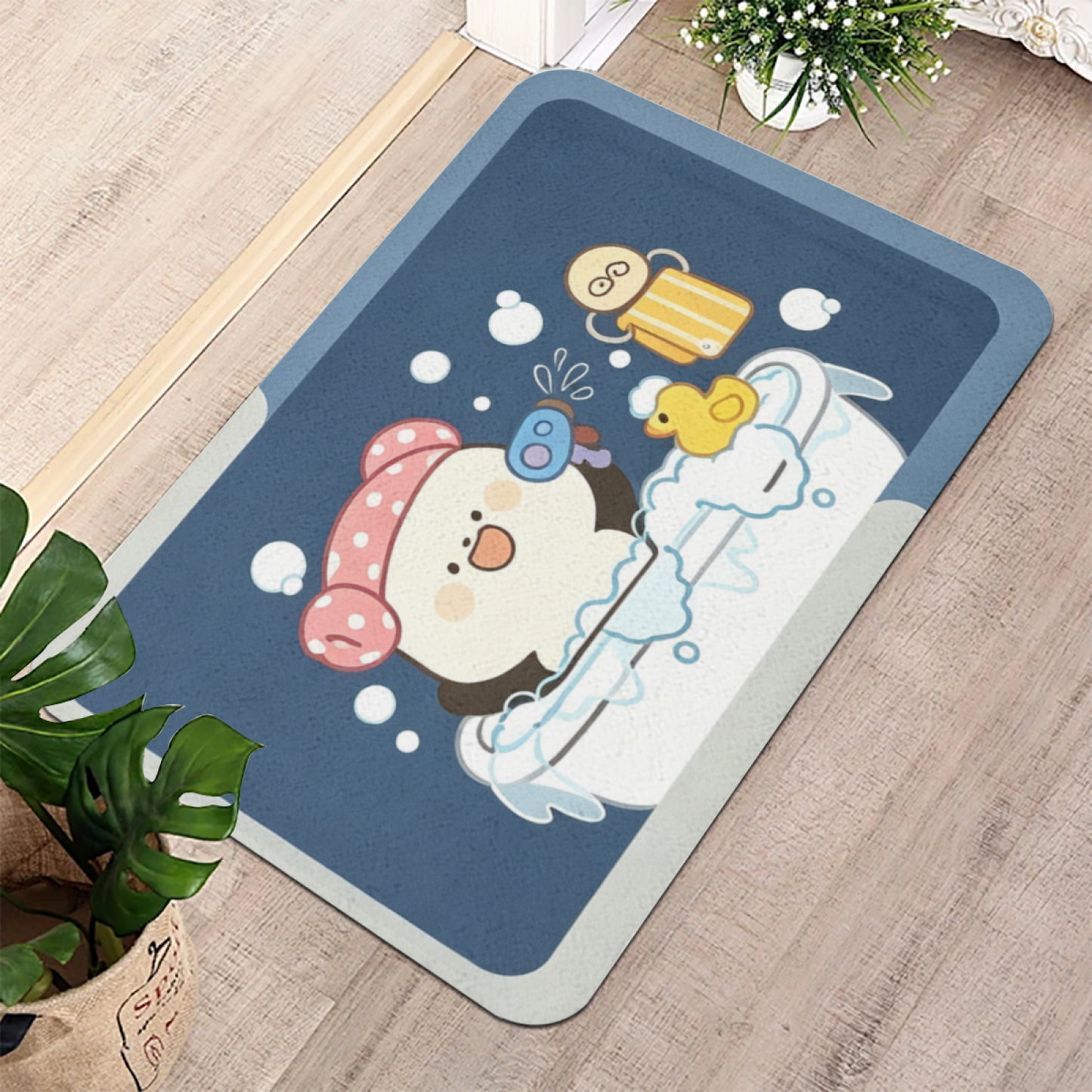 Cute Bathing Cartoon Character Diatom Mat | Bubble Duck Fun Silicone Kids Bathroom Rug
