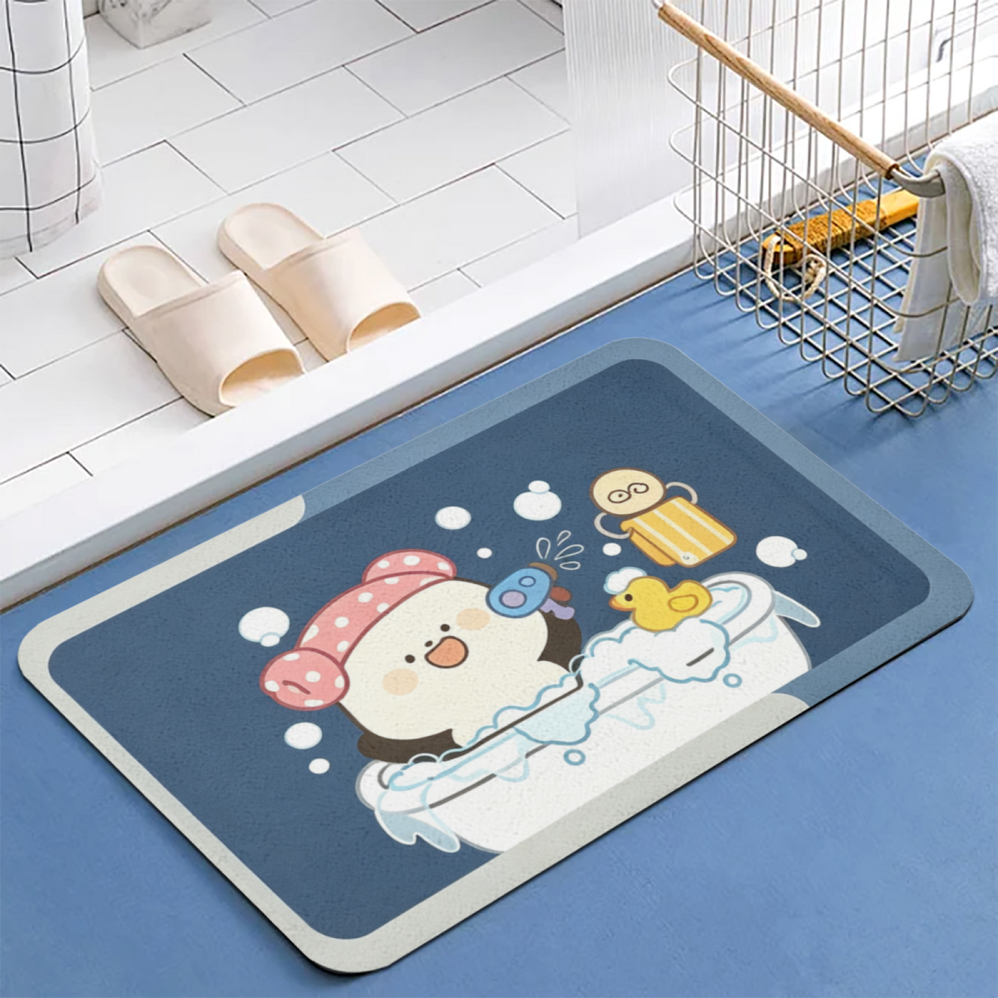 Cute Bathing Cartoon Character Diatom Mat | Bubble Duck Fun Silicone Kids Bathroom Rug