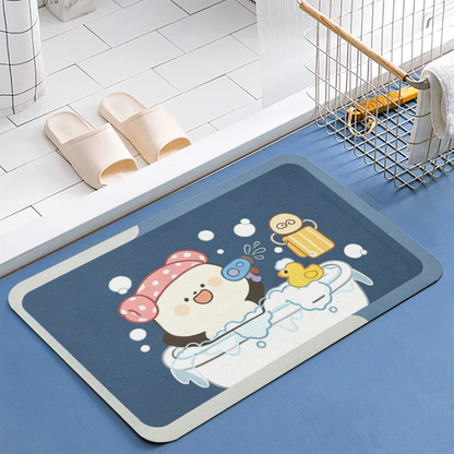 Cute Bathing Cartoon Character Diatom Mat | Bubble Duck Fun Silicone Kids Bathroom Rug