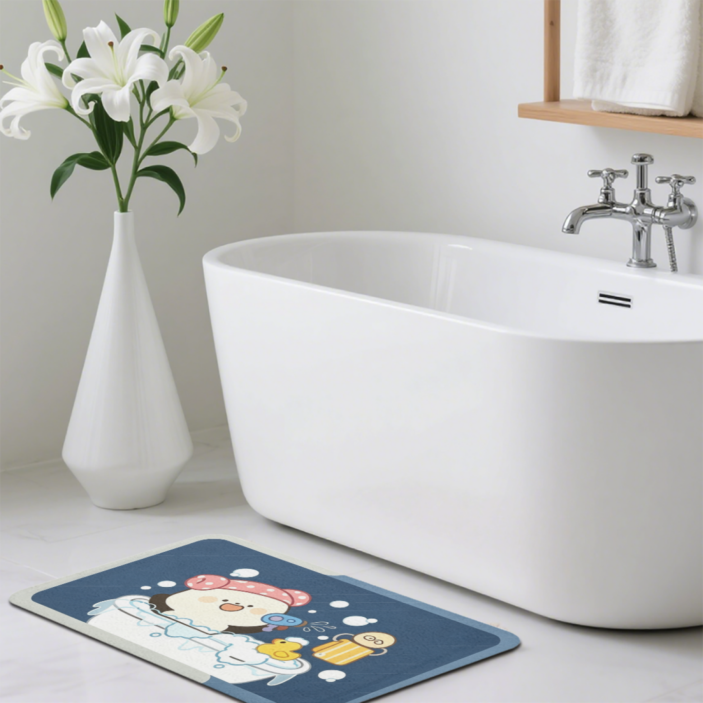 Cute Bathing Cartoon Character Diatom Mat | Bubble Duck Fun Silicone Kids Bathroom Rug