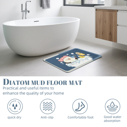 Cute Bathing Cartoon Character Diatom Mat | Bubble Duck Fun Silicone Kids Bathroom Rug