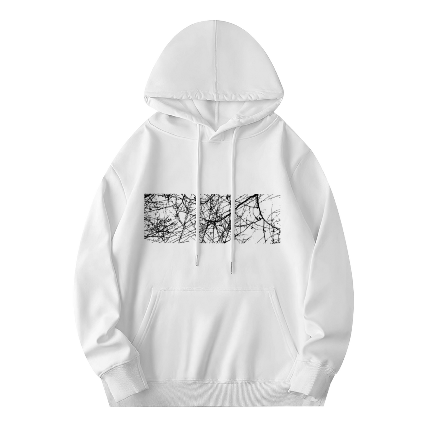 Minimal Dead Branch Art White Hoodie, Relaxed Comfort All-match Hoodie