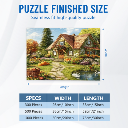 Warm Autumn Cottage Pumpkin Swan Pond Country Puzzle