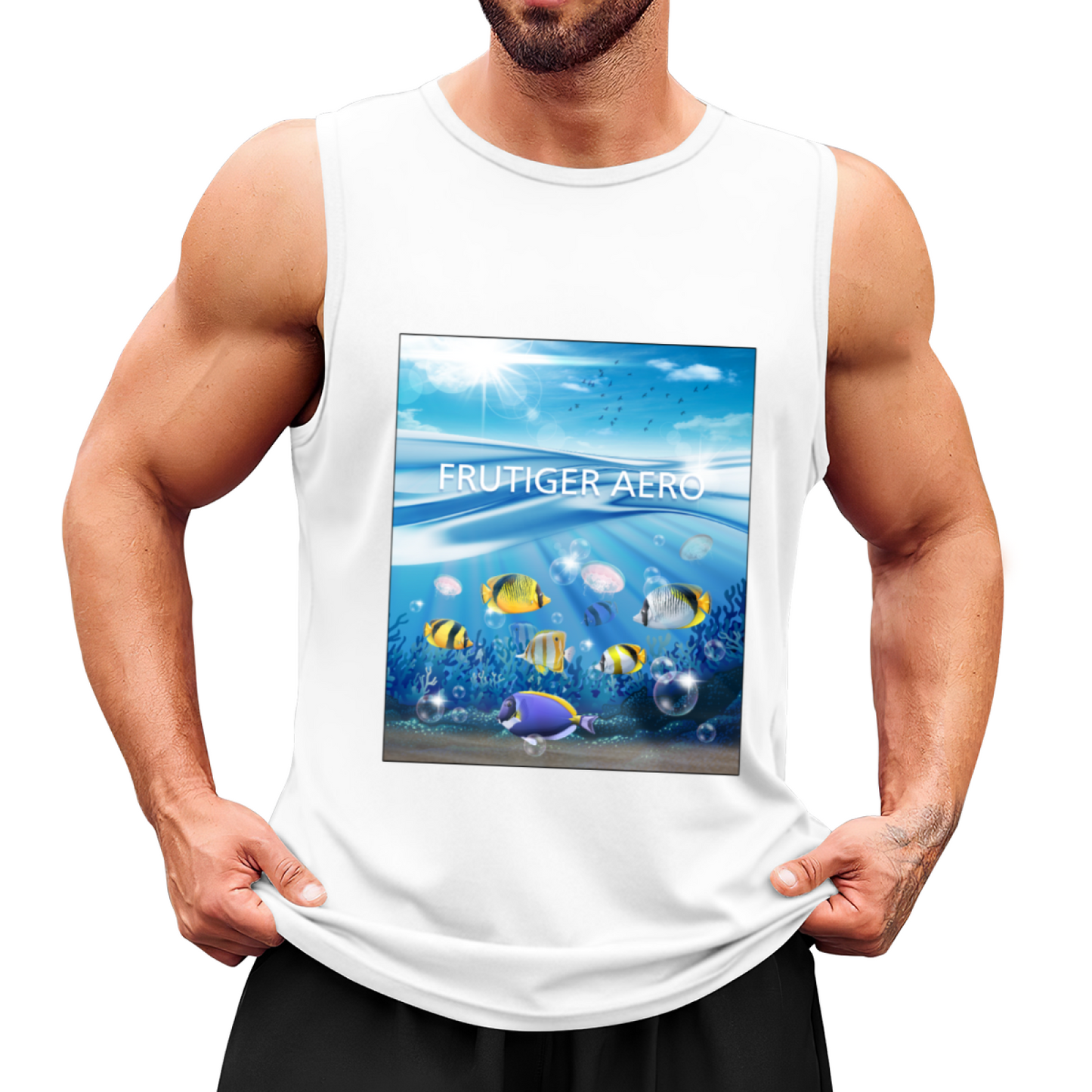 Frutiger Aero Retro Underwater Tropical Fish Men Tank Top