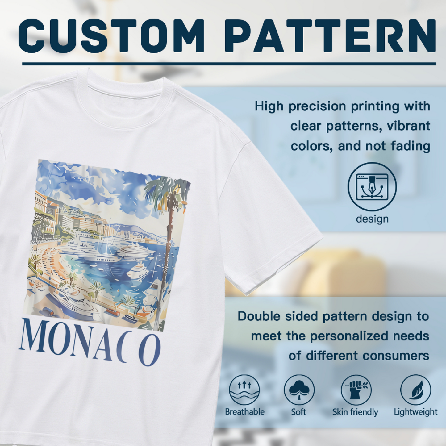 Retro Monaco Coast Yacht Landscape Plus Size Women Printed T-Shirt