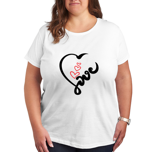 Cute Cursive Love Heart Romantic Graphic Plus Size Women Printed T-Shirt
