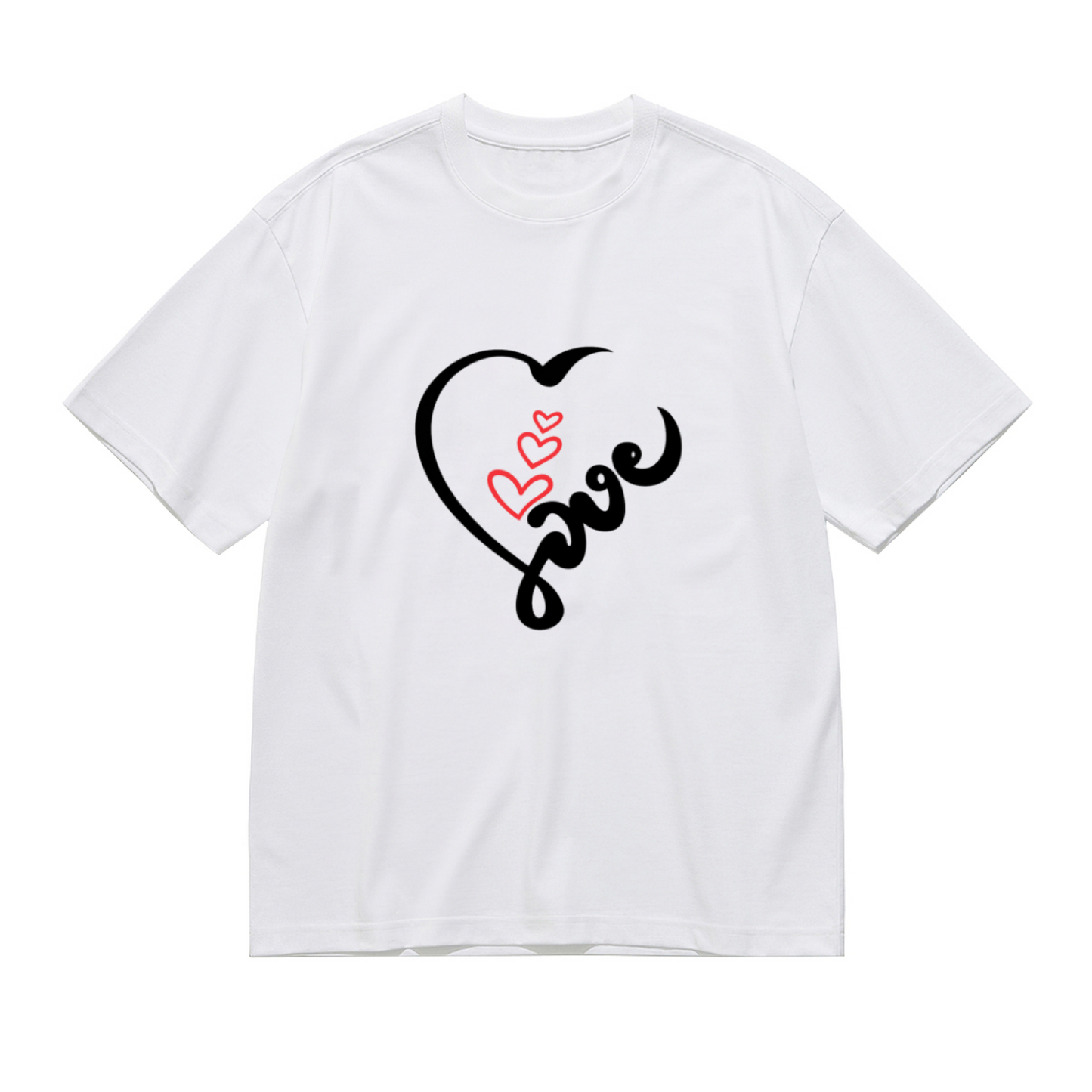 Cute Cursive Love Heart Romantic Graphic Plus Size Women Printed T-Shirt