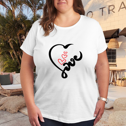Cute Cursive Love Heart Romantic Graphic Plus Size Women Printed T-Shirt