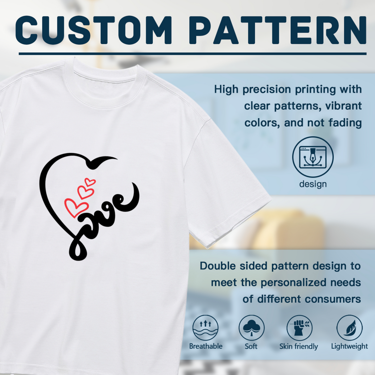 Cute Cursive Love Heart Romantic Graphic Plus Size Women Printed T-Shirt