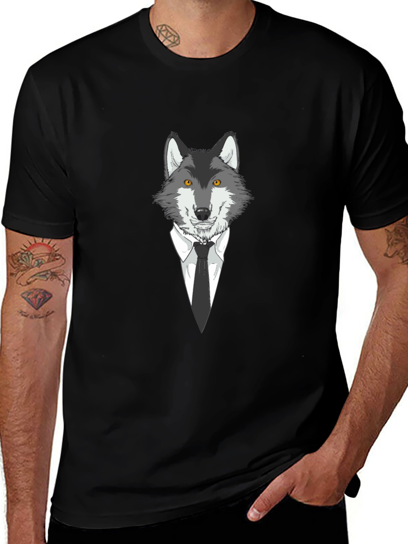 Wolf in Suit Graphic Tee - Mens Black T-Shirt