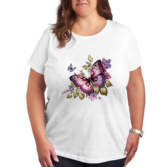 Lilac Purple Butterfly Floral Art Plus Size Ladies Tee