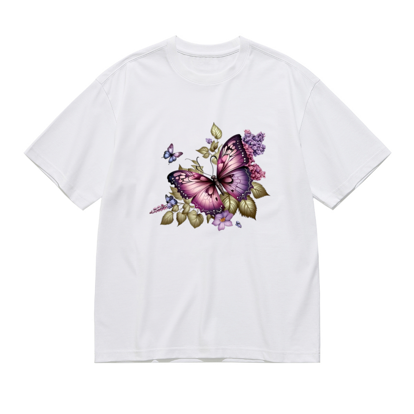 Lilac Purple Butterfly Floral Art Plus Size Ladies Tee