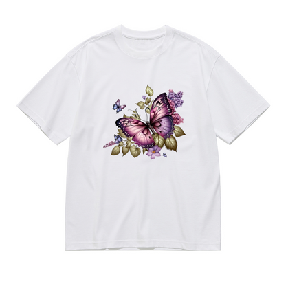 Lilac Purple Butterfly Floral Art Plus Size Ladies Tee