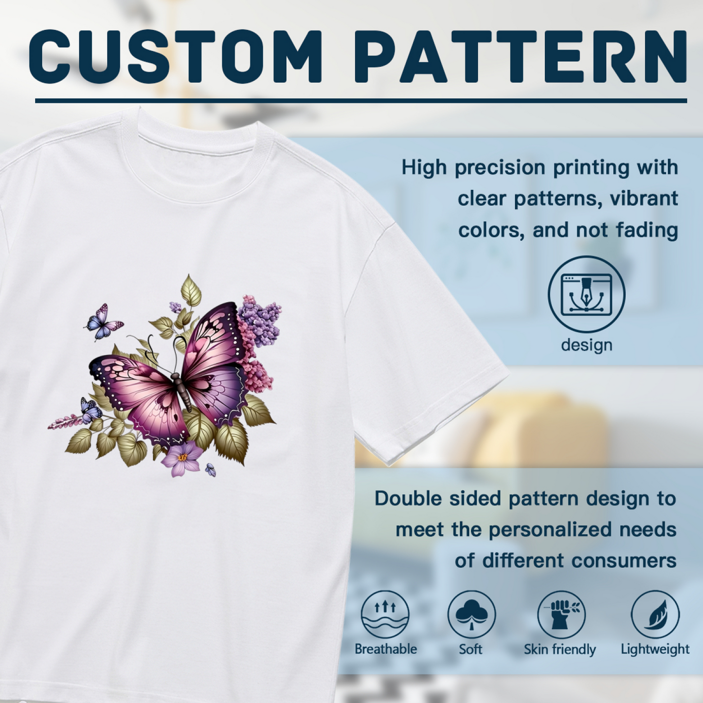 Lilac Purple Butterfly Floral Art Plus Size Ladies Tee