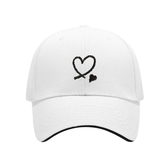 Minimal Dual Hearts White Sandwich Brim Baseball Cap Cute Love Aesthetic Hat