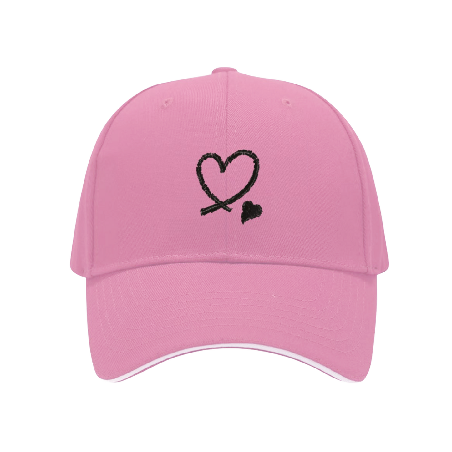 Minimal Dual Hearts White Sandwich Brim Baseball Cap Cute Love Aesthetic Hat