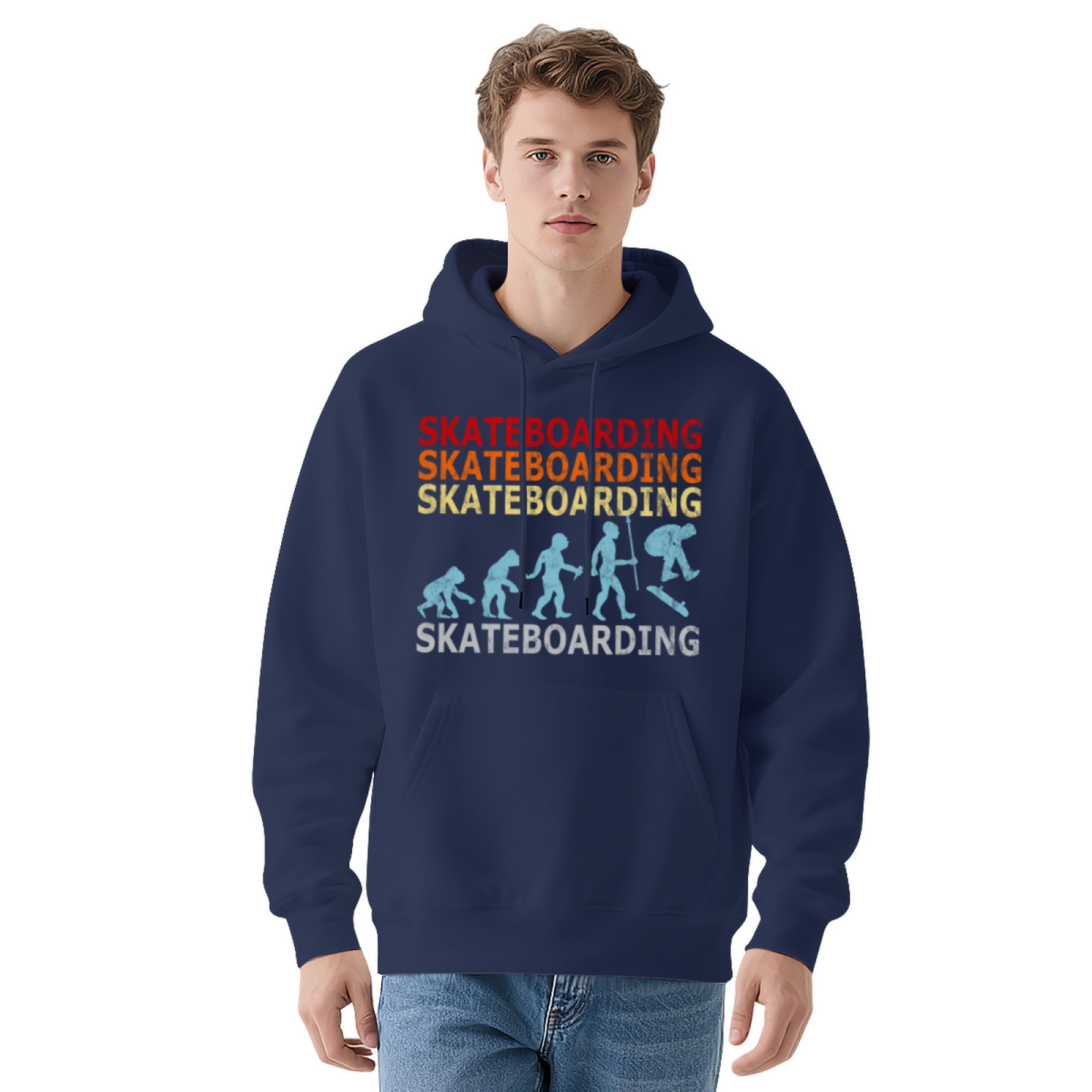 Vintage Evolution Skateboarding Graphic Hoodie, Soft Skater Street Top