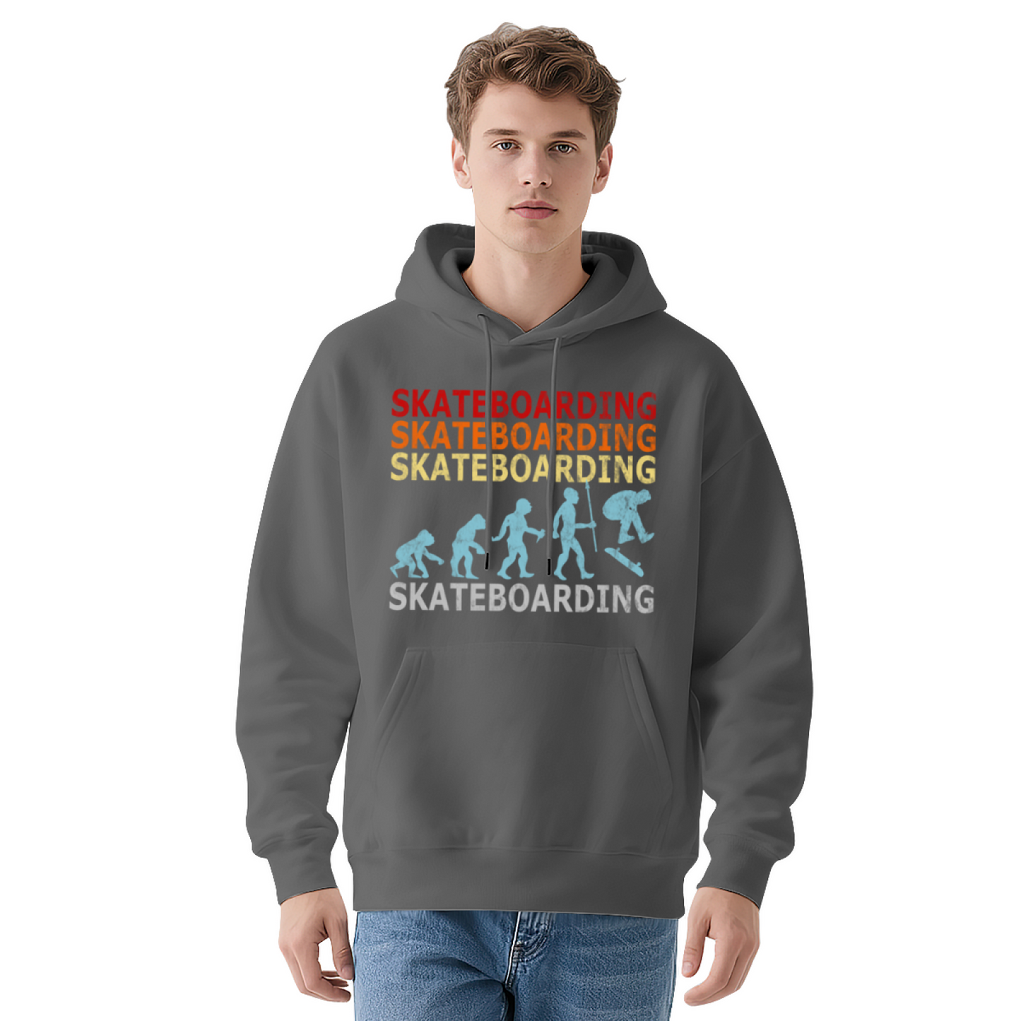 Vintage Evolution Skateboarding Graphic Hoodie, Soft Skater Street Top