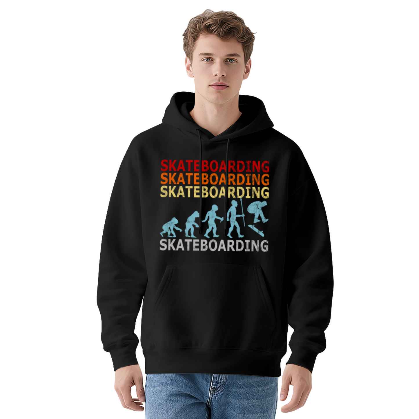 Vintage Evolution Skateboarding Graphic Hoodie, Soft Skater Street Top