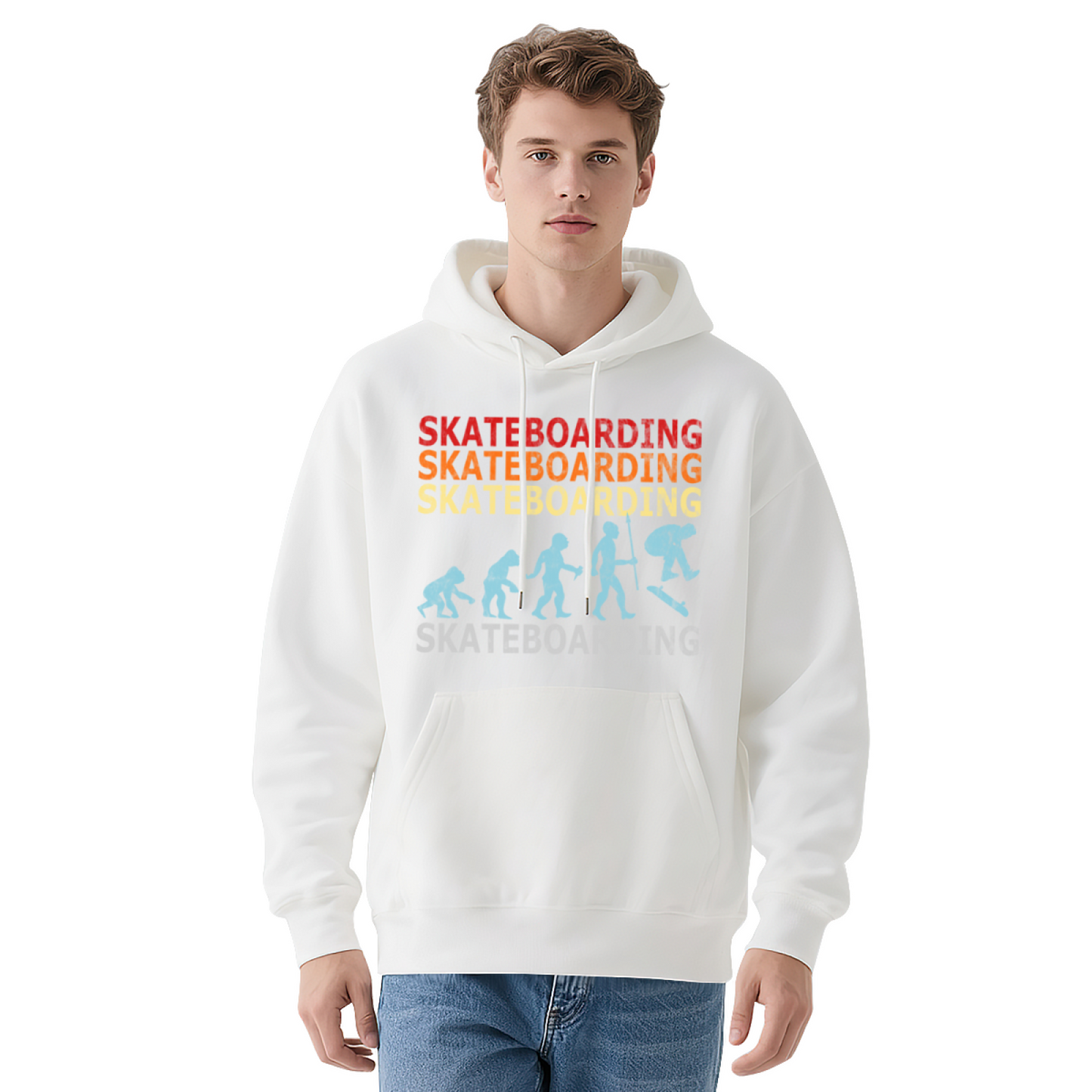 Vintage Evolution Skateboarding Graphic Hoodie, Soft Skater Street Top