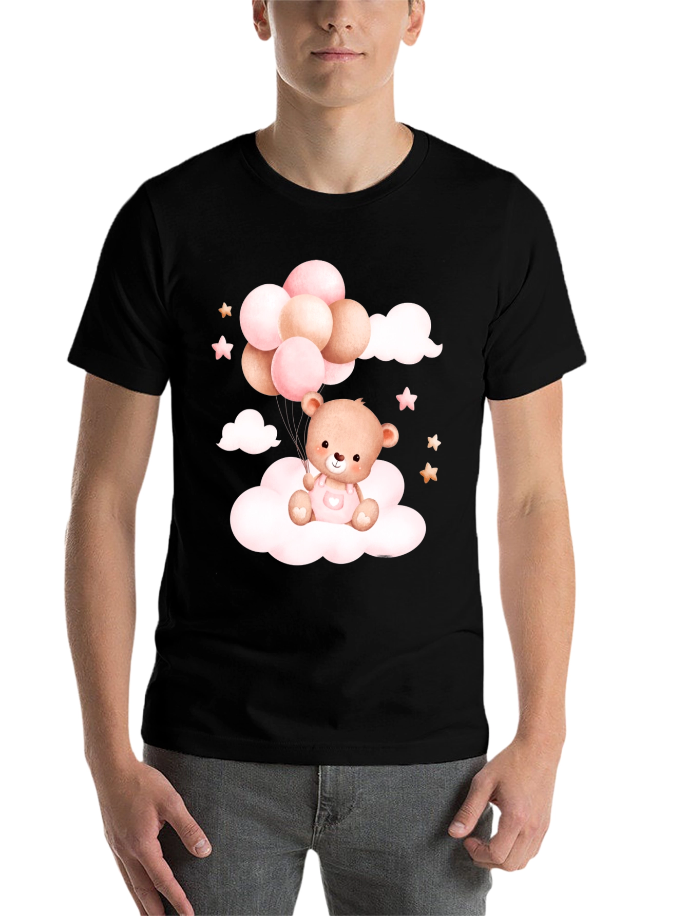 Cute Teddy Bear Balloons Black Tee